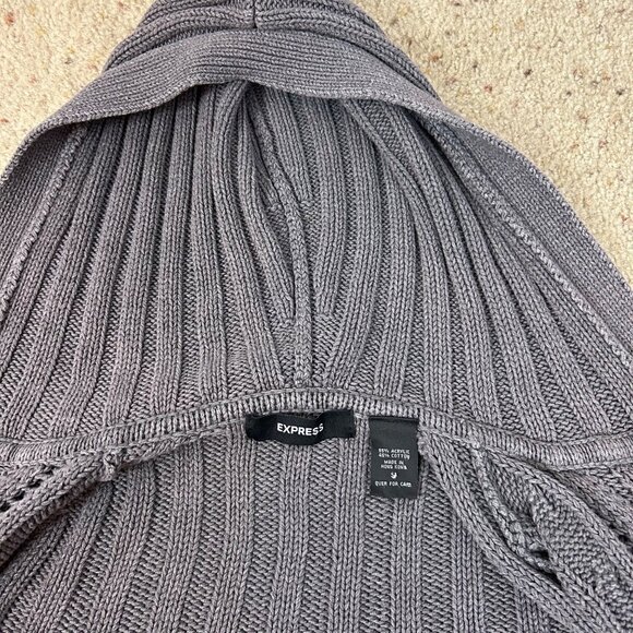 Y2K Express Hooded Gray Cable Knit Cardigan Sweater Boho Size Small Women's - Picture 5 of 5